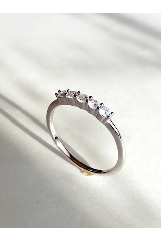 Gümüş Özel Pembe Beş Taş Yarım Turlu Tasarım Kadın Yüzük