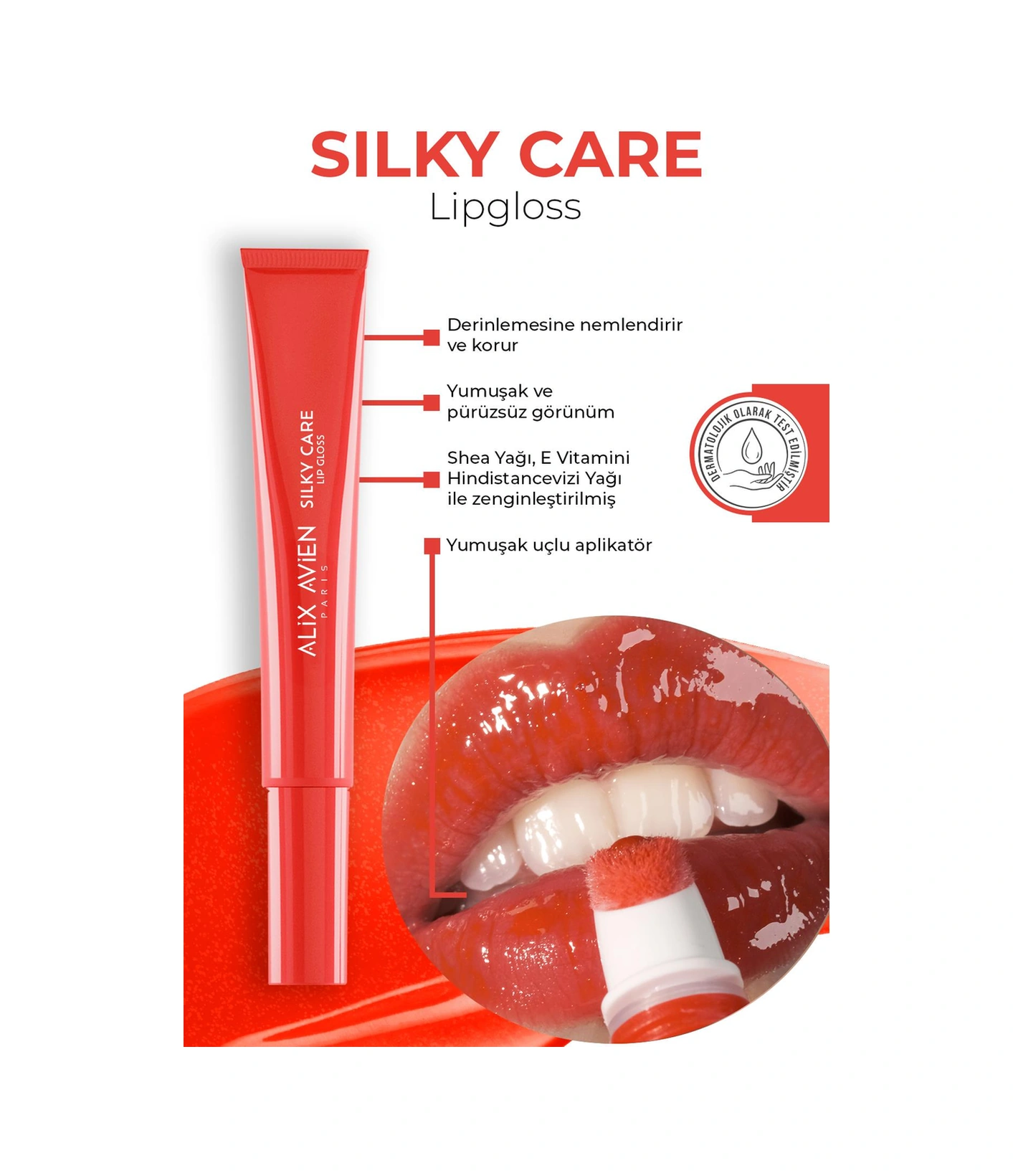 Alix Avien Dolgun Gürünüm Ve Nemlendirici Etkili Dudak Parlatıcısı Silky Care Lipgloss 308 Flame Red 009
