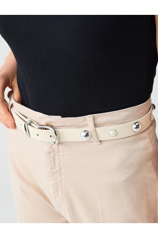 Jimmy Key Ekru Deri Görünümlü İnci Detaylı Kemer 6sw416740110
