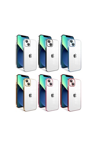Apple Uyumlu iPhone 13 Kılıf Kamera Korumalı Renkli Çerçeveli Zore Garaj Kapak Kırmızı