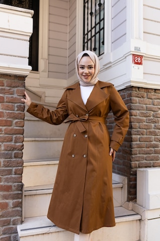 Hb Harma Time Butik Kadın Düğmeli Kuşaklı Taba Trençkot