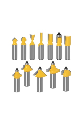 Metal 12pcs 1/2 İnç Yönlendirici Bit Seti Kesme Freze Kesici Ağaç İşleme Karbür Bit Kesme Ahşap Kısır Uzunluk: 12 Pcs 12.7 Shank