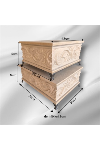 Ahşap- Ham Mdf-takı-aksesuar-çok Amaçlı-ayaklı-2li Dekoratif Kutu