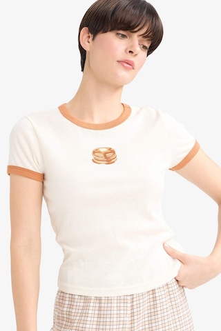 Defacto Fitted Bisiklet Yaka Baskılı Kısa Kollu Ribana Üst-fall İn Love G0364ax25auer98 Ekru