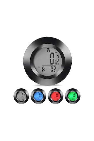 Kablosuz Bisiklet Km Hız Göstergesi Sayacı Su Geçirmez Lcd 4 Renk Yuvarlak Ekranlı Led Kilometre Saati Siyah