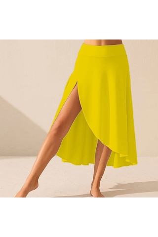 Defymoda Kadın Cep Detay Taytlı Sandy Etek Sarı