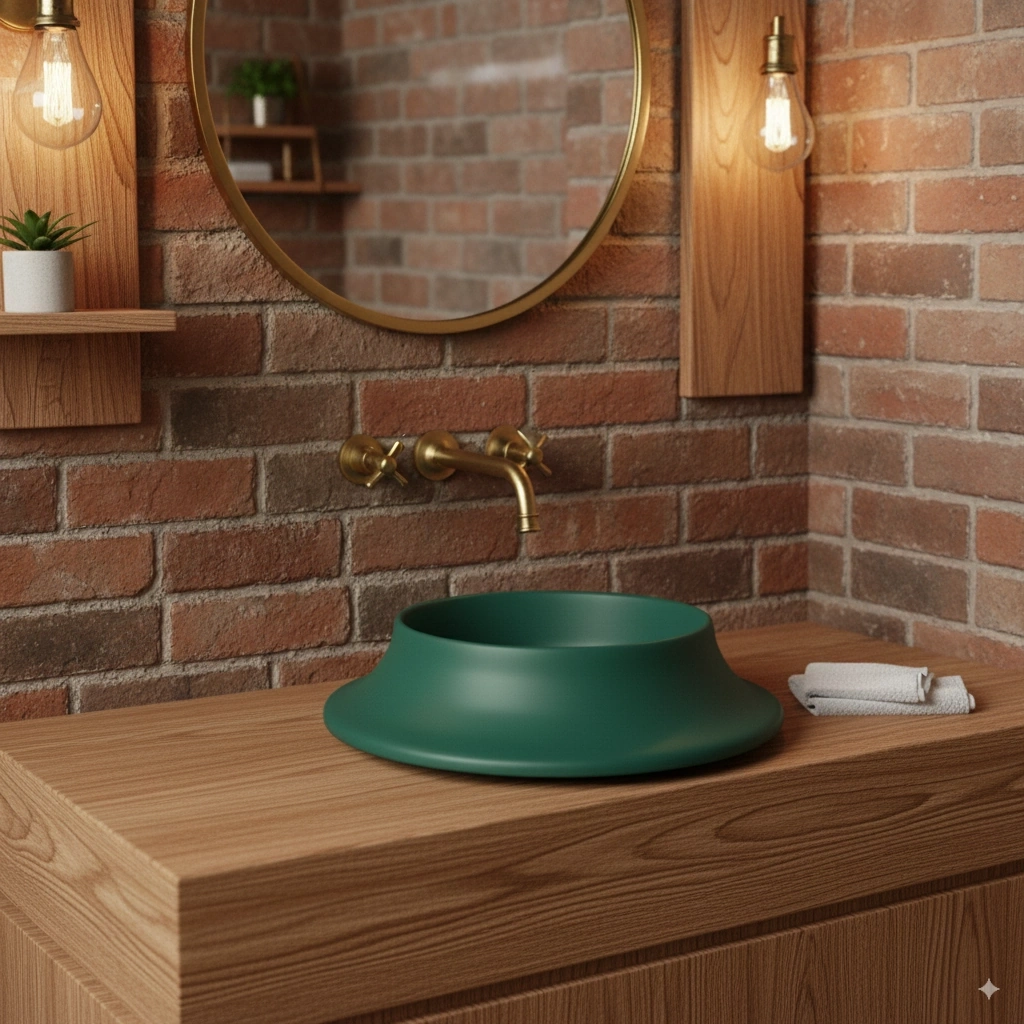 Pearl Volcano Matt Leaf Green Solid Lavabo Haki Yeşil