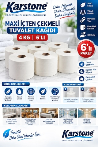 Karstone Maxi İçten Çekmeli Tuvalet Kağıdı 4 Kg 6'lı