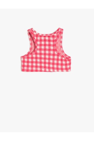 Koton Crop Atlet Kolsuz Yuvarlak Yaka Pamuk Karışımlı Fuşya Ekose 3skg30068ak Fuşya Ekoseli