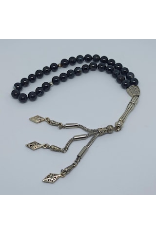 Kesebe Doğal Damarlı Yemen Akik Taşlı Siyah Tespih - El Yapımı Koleksiyonluk Parça Çok Renkli