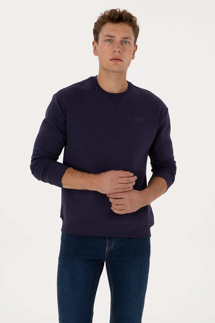 U.S. Polo Assn. Erkek Comfort Fit Bisiklet Yaka Şardonlu Mürdüm Basic Sweatshirt 50313757-VR074