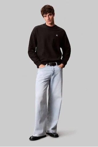 Erkek Bisiklet Yaka Nakış Logolu Sweatshirt - Siyah Black