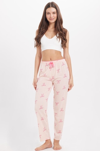 Tudors Kadın Regular Fit Klasik Kesim Viskon Beli Lastikli Fiyonk Detaylı Baskılı Turuncu Pijama Altı-51009