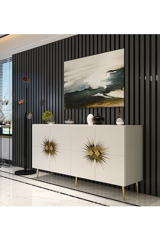 Eda Konsol Tv Sehpası Çok Amaçlı Dolap 150 Cm Beyaz Altın