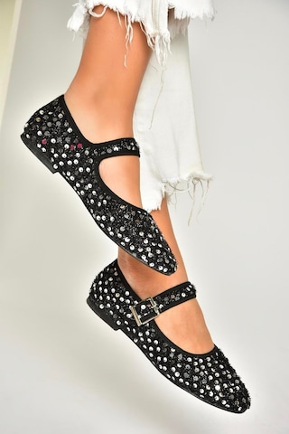 Fox Shoes U725675504 Siyah/gümüş Kumaş Pullu Kadın Babet Siyah/gümüş-kumaş Siyah - Gümüş