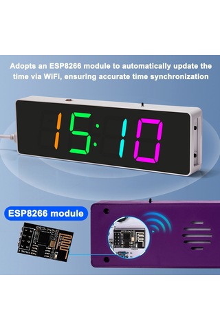 Dofolink Wifi İle Zaman Senkronizasyonlu Renkli Led Saat Dıy Seti - Usb Gerişimli, Parlaklık Ayarlanabilir, Kaynaklı Kutu Beyaz Kasa