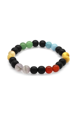 Küre Kesim Multicolor Doğaltaş Kombinli Kadın-erkek Başarı Bilekliği 2li Set Çok Renkli