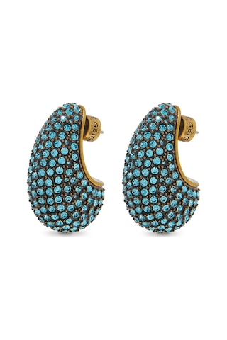 Pave Dome Earrings, Kristalli Kup Tarzı Küpe Turkuaz