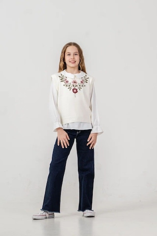 Miniko Kids Kız Çocuk Triko Süveterli Kot Pantolonlu Takım Ekru