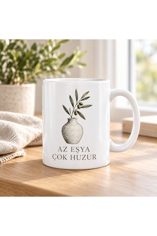 Buradabulabilirsin Az Eşya Çok Huzur Tasarımlı Porselen Kupa - Model 297 Bbz Çok Renkli