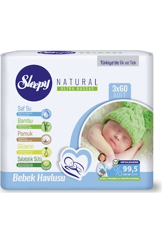 Sleepy Natural Bebek Havlusu 3 x 60'lı 180 Yaprak