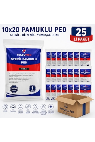 Teksomed 10x20 Steril Pamuklu Ped 25 Adet