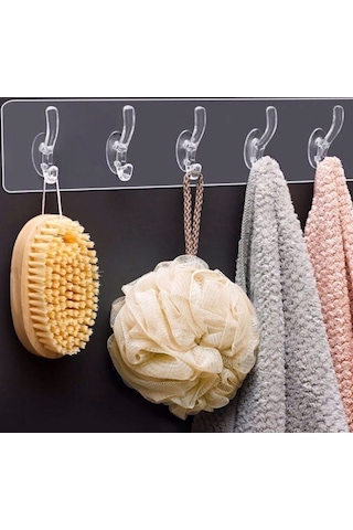 2 Adet 5 Li Yapışkanlı Şeffaf Duvar Askısı Mutfak Düzenleyici Şeffaf