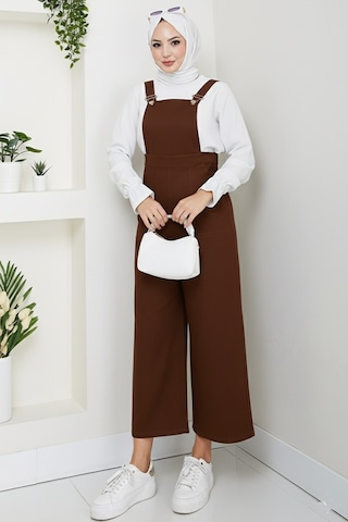 Gülru Cepli Gabardin Tulum 1587 - Kahve Kahverengi