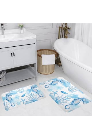 Eliana Home Dijital Baskılı 2'li Banyo Paspas Takımı Lna5057 Mavi