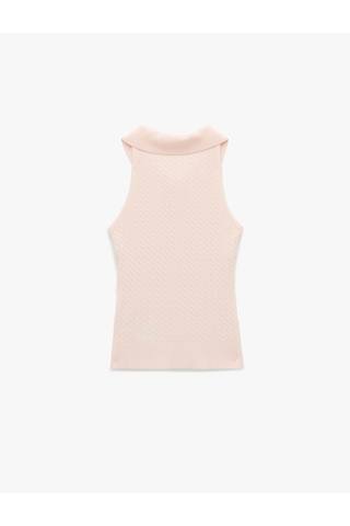 Koton Slim Fit Kolsuz Saç Örgü Düğmeli Polo Yaka Triko Atlet Pembe 6sak20007ht Gül