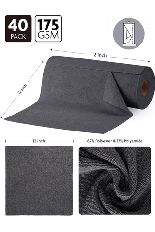 Çok Amaçlı Rulo Mikrofiber Temizlik Bezi 30x30 40 Yapraklı Koyu Gri Gri