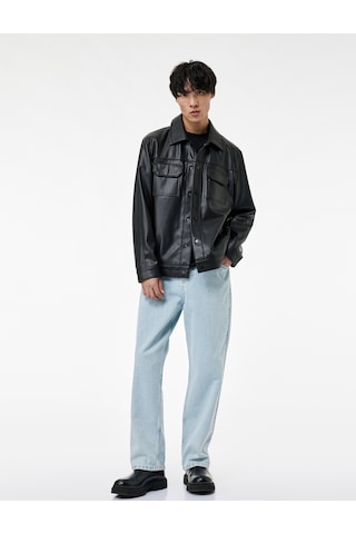 Koton Gömlek Yaka Kapaklı Cepli Uzun Kollu Slim Fit Suni Deri Ceket Siyah 6sam20023hw