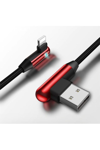 iPhone Uyumlu Lightning 90 Derece Led Işık Gamer Şarj Ve Data Kablo