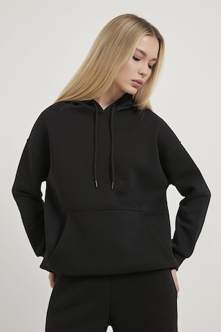 Armalife 26112 Kanguru Cep Oversıze Kapüşonlu Kadın Sweat Siyah