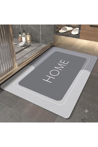 Banyo Paspası Süper Su Emici Kaymaz Tabanlı Dikdörtgen Diatomit Paspas 60x40cm Gri Diğer