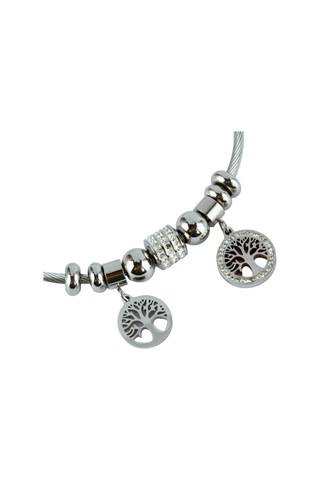 Kadın Çelik Hayat Ağacı Temalı Manyetik Bileklik Gümüş Renk Çelik