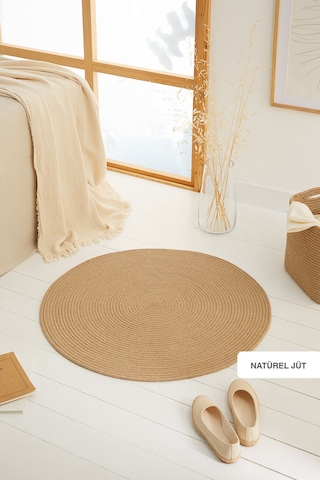 Ocean Home Textile Naturel Jüt  Halı Kilim 80 Cm Çap