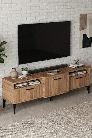 Tv Sehpası 160 Cm Kapaklı Raflı Televizyon Ünitesi Salon Oturma Odası Tv Sehpa Mistral Çok Renkli