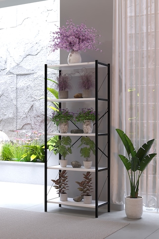 Lavanta 5 Katlı Metal Çiçeklik Saksılık Standı 150 Cm Dekoratif Bitki Rafı Balkon Salon Bahçe Çiçek Standı Beyaz