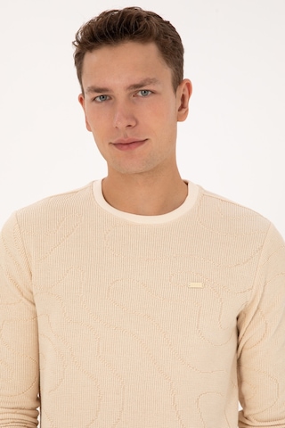 U.S. Polo Assn. Erkek Regular Fit Bisiklet Yaka Desenli Krem Sweatshirt 50308910-VR071