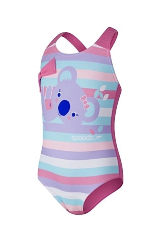 Speedo Koko Koala Desenli Çapraz Sırtlı Kız Çocuk Mayosu Mavi