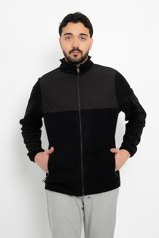 Dasüniforma Softshell Detay Polar Su İtici Standart Fit Ceket Rüzgar Geçirmez Tam Fermuar Kışlık Unisex Mont Siyah