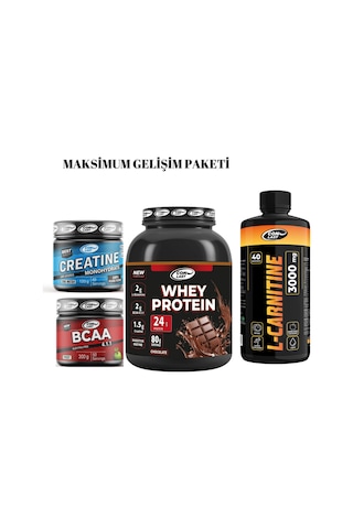 Maksimum Gelişim Paketi Whey Protein 2000g Çikolatalı/creatıne 120g/bcaa 300g/l-carnıte 3000mg Çikolatalı