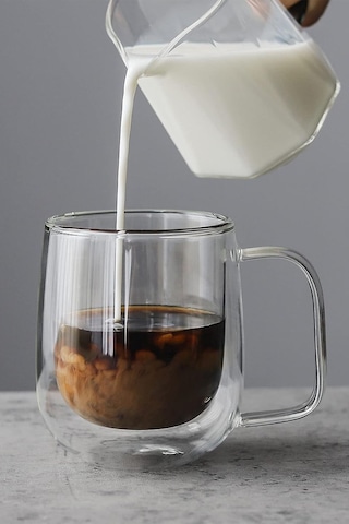 2 Adet Kulplu Çift Cidarlı Cam Çay Ve Kahve Kupası 250 Ml