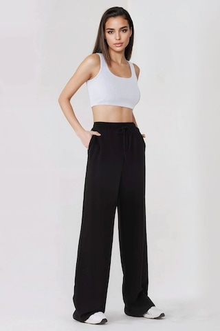 Hiccup Wide Leg Beli Lastikli Örme Eşofman Altı Siyah