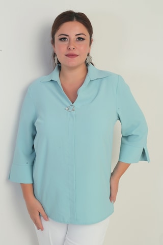 By Saygı Polo Yaka Çeyrek Kol Büyük Beden Bluz Mint Yeşili