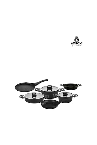 Asten - 7 Parça Orion Siyah + 26 Cm Krep Tava + 18 Cm Kuvars Sahan Diğer