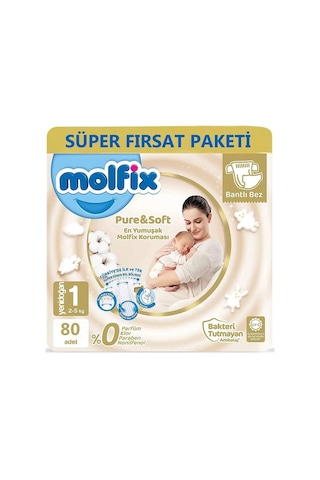 Molfix Pure&Soft Bebek Bezi 1 Numara Yenidoğan Süper Fırsat Paket 80 Adet