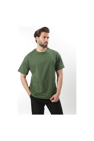 Madmext Haki Baskılı Nakış Detaylı Erkek T-shirt E7108 Haki