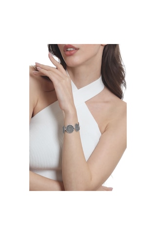 Labalaba Kadın Antik Gümüş Kaplama Zincir Bağlantılı Kabartma Dokulu Geometrik Tasarım Bileklik Gümüş